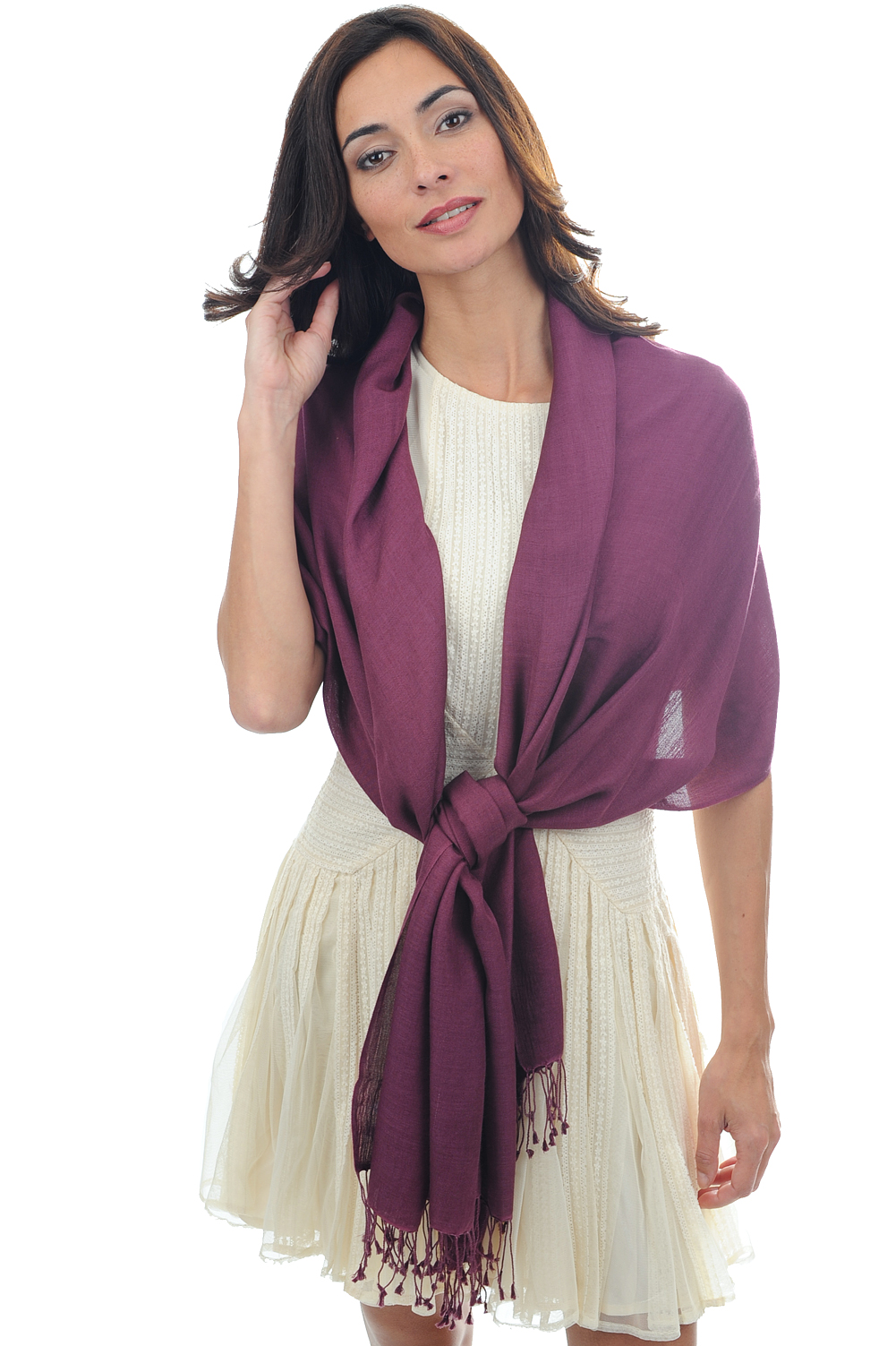 Cashmere & Silk ladies shawls platine prune 204 cm x 92 cm